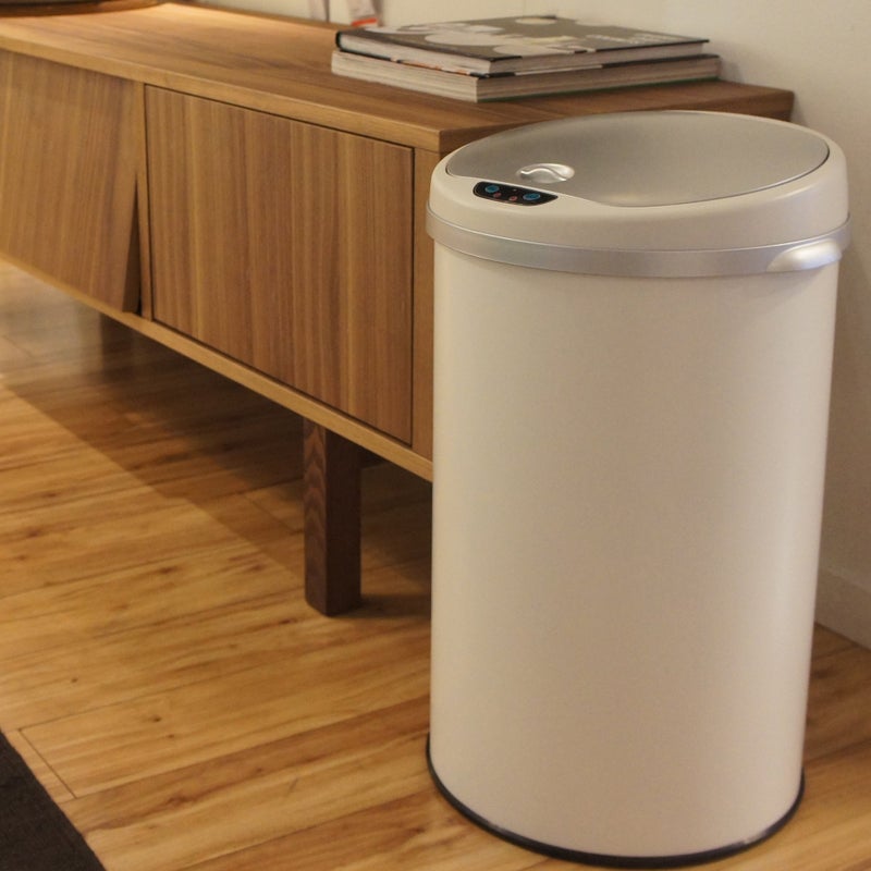 iTouchless 8 Gallon Trash Can with Odor Filter, Round White Stainless Steel Trashcan Garbage Bin for Home Office Work Bedroom Living Room Garage Large Capacity Slim Wastebasket - Image 4